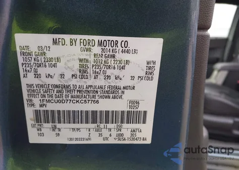 2012 Ford Escape Xlt z USA, uszkodzony, nr VIN 1FMCU0D77CKC57766